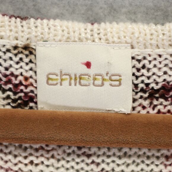 Chicos Sweater 2 Womens Large Ivory Pink Floral Cotton Knit Cap Sleeve Oversized - Picture 3 of 14